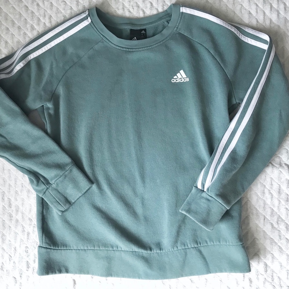 Adidas Seafoam Green white Striped Sweatshirt L